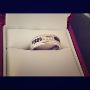 Stainless Steel Band with Black & Accent Diamonds